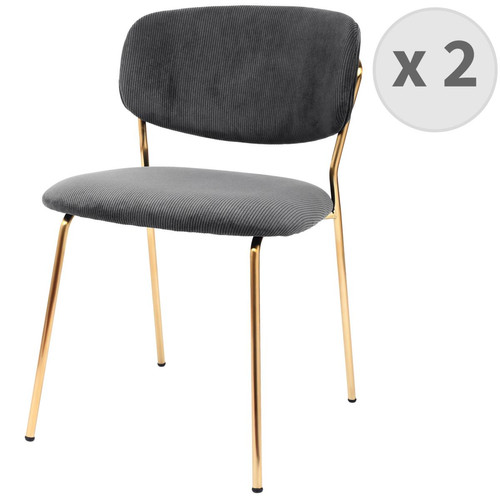 3S. x Home - lot de 2 chaises Scandicraft en tissu côtelé Carbone et métal doré brossé - Chaise Et Tabouret Et Banc Design