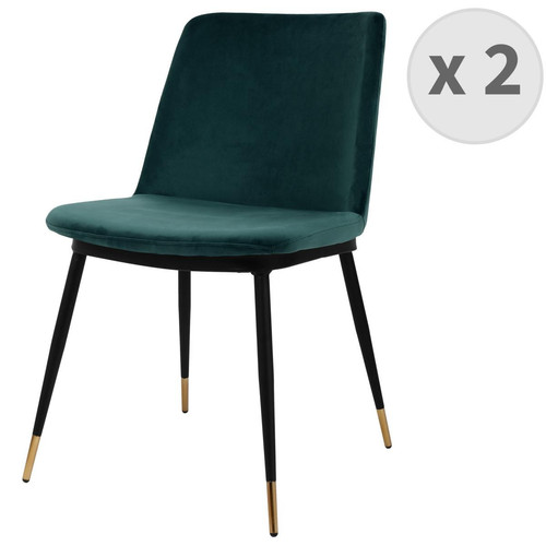 3S. x Home - lot de 2 chaises Contemporain en velours Celadon pieds métal noir mat et doré - Chaise Design