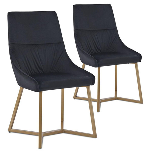 3S. x Home - Lot de 2 chaises matelassées Foldie Velours Noir - Tabouret Design