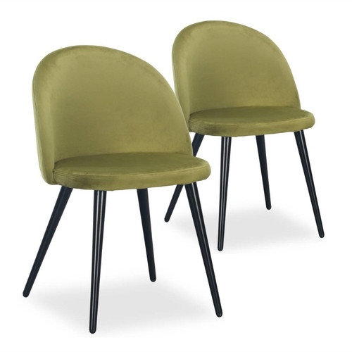 3S. x Home - Lot de 2 chaises Maury Velours Kaki - Chaise Design