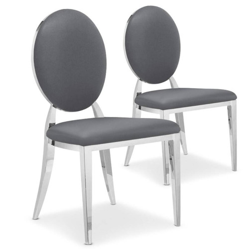 3S. x Home - Lot de 2 chaises médaillon Sofia Simili Gris - Chaise Et Tabouret Et Banc Design