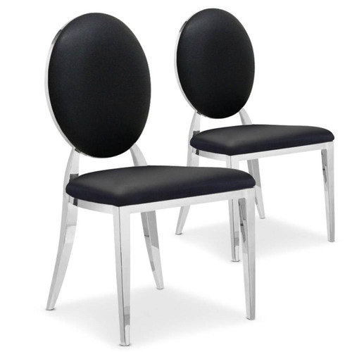 3S. x Home - Lot de 2 chaises médaillon Sofia Simili Noir - La Salle A Manger Design