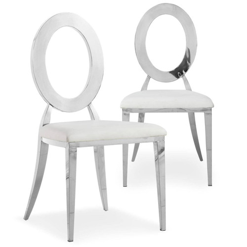 3S. x Home - Lot de 2 Chaises Sonia Métal Argent et Simili Blanc - Chaise Design