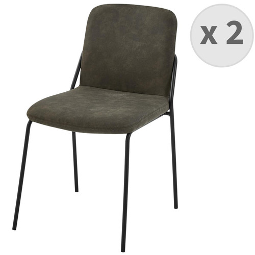 3S. x Home - lot de 2 chaises vintage en microfibre Ebène et métal noir - Chaise Design