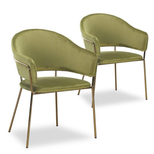 3S. x Home - Lot de 2 chaises/fauteuils Ulrick Velours Kaki - Chaise Design