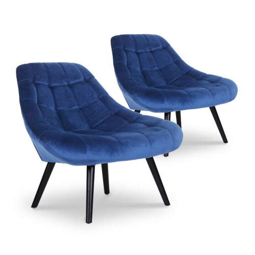 3S. x Home - Lot de 2 fauteuils Danios Velours Bleu - Fauteuil bleu design