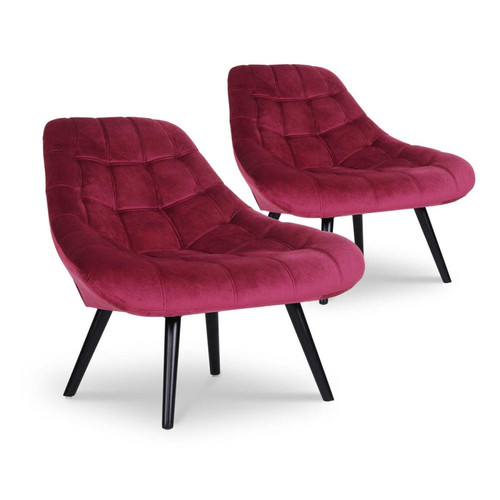 3S. x Home - Lot de 2 fauteuils Danios Velours Rouge - Fauteuil rouge design