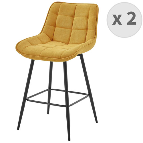 3S. x Home - lot de 2 fauteuils de bar en tissu Moutarde et métal noir - Tabouret De Bar Design