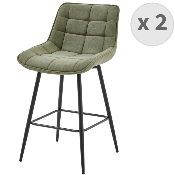 lot de 2 fauteuils de bar en tissu Sauge et métal noir Vert 3S. x Home Meuble & Déco