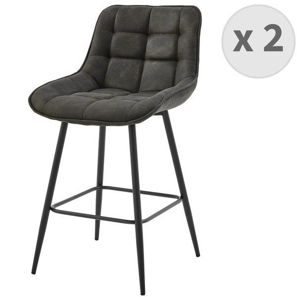 lot de 2 fauteuils de bar vintage en microfibre Ebène et métal noir Noir 3S. x Home Meuble & Déco