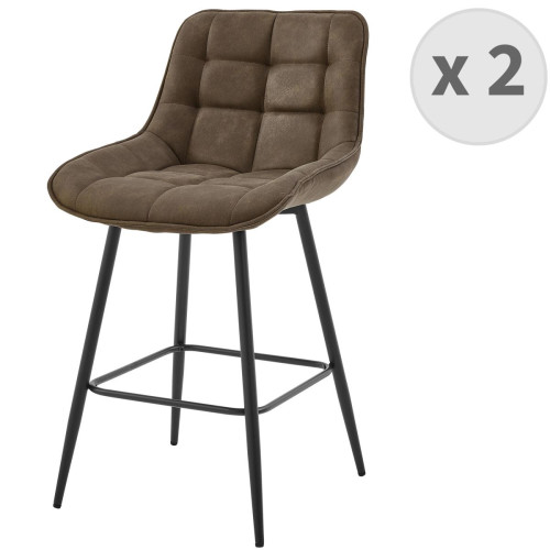 3S. x Home - lot de 2 fauteuils de bar vintage en microfibre Marron et métal noir - Tabouret De Bar Design