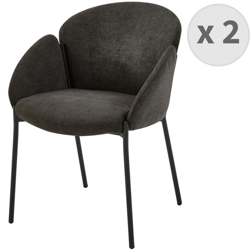 3S. x Home - lot de 2 fauteuils de table en tissu chevron Gris souris et métal noir - Fauteuil Design