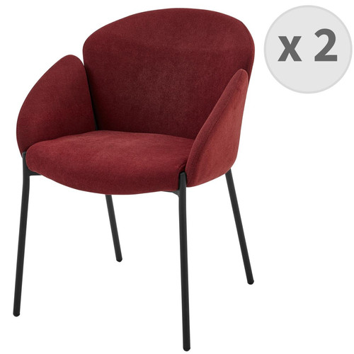 3S. x Home - lot de 2 fauteuils de table en tissu chevrons Bordeaux et métal noir - Fauteuil Design