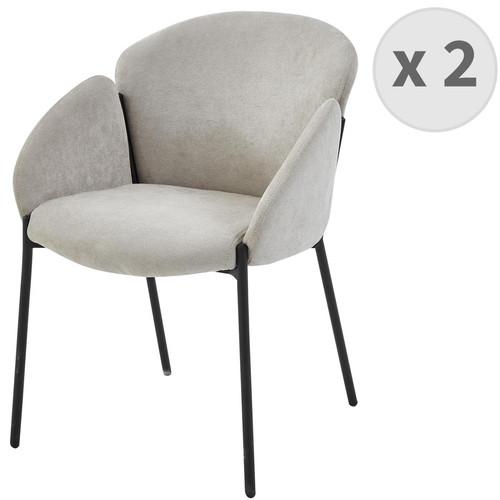 3S. x Home - lot de 2 fauteuils de table en tissu chevrons coloris Lin et métal noir - Fauteuil Design