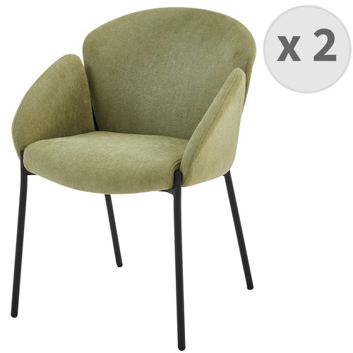 3S. x Home - lot de 2 fauteuils de table en tissu chevrons Sauge et métal noir - Le salon