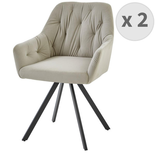 3S. x Home - lot de 2 fauteuils de table en velours coloris Lin et pieds métal noir - Fauteuil Design