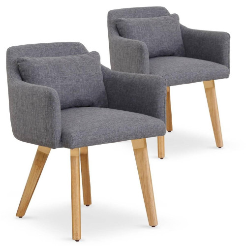 3S. x Home - Lot de 2 fauteuils scandinaves Gybson Tissu Gris clair - Chaise Design