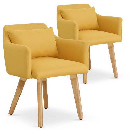 3S. x Home - Lot de 2 fauteuils scandinaves Gybson Tissu Jaune - Chaise Design