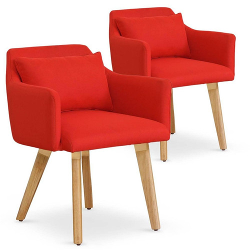 3S. x Home - Lot de 2 fauteuils scandinaves Gybson Tissu Rouge - Chaise Et Tabouret Et Banc Design