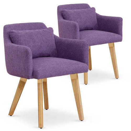 3S. x Home - Lot de 2 fauteuils scandinaves Gybson Tissu Violet - Chaise Design