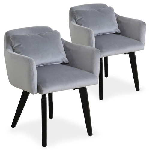3S. x Home - Lot de 2 fauteuils scandinaves Gybson Velours Argent - Chaise Design