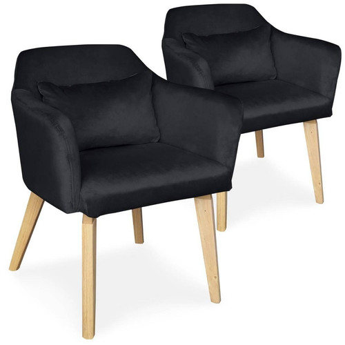 3S. x Home - Lot de 2 fauteuils scandinaves Gybson Velours Noir - Chaise Et Tabouret Et Banc Design