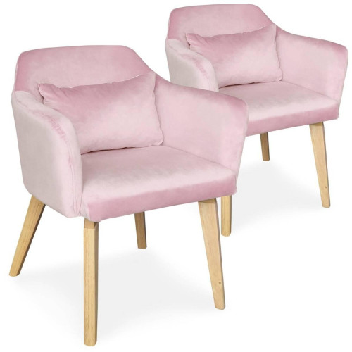 3S. x Home - Lot de 2 fauteuils scandinaves Gybson Velours Rose - Chaise Design