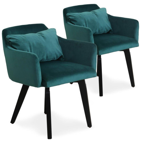 3S. x Home - Lot de 2 fauteuils scandinaves Gybson Velours Vert - Chaise Design