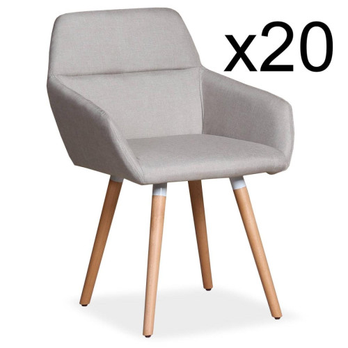 3S. x Home - Lot de 20 chaises / Fauteuils scandinaves Frida Tissu Beige - La Salle A Manger Design