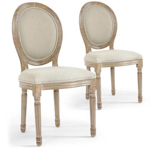 3S. x Home - Lot de 20 chaises de style médaillon Louis XVI Tissu Beige - Chaise Design