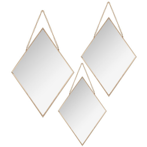 3S. x Home - Lot de 3 miroirs losanges métal chaîne Doré - Tableau Et Toile Design