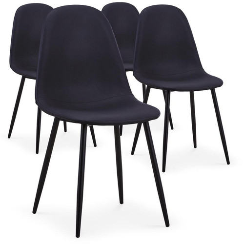 3S. x Home - Lot de 4 chaises GAO Simili Noir - Mobilier Deco
