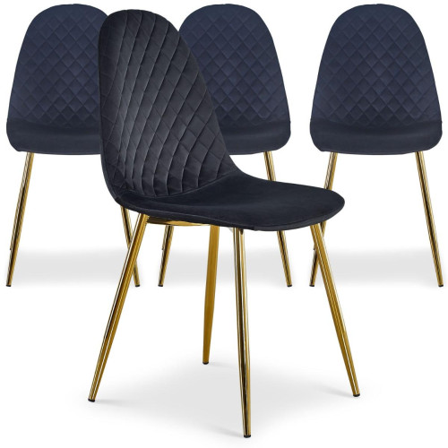3S. x Home - Lot de 4 chaises matelassées NORWAY Velours Noir - Chaise, tabouret, banc