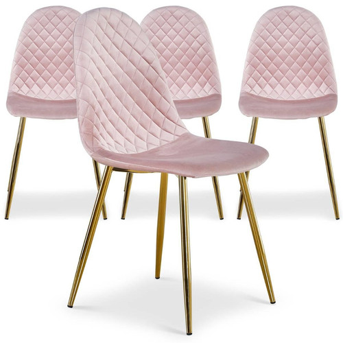 3S. x Home - Lot de 4 chaises matelassées Norway Velours Rose - Chaise Et Tabouret Et Banc Design
