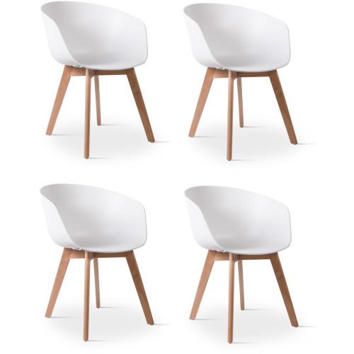 3S. x Home - Lot de 4 chaises scandinaves pieds en bois Blanc  - Chaise, tabouret, banc