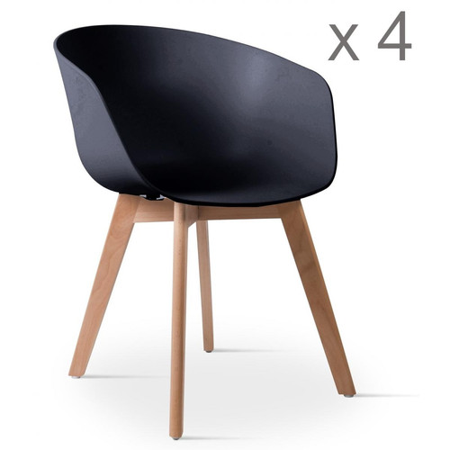 3S. x Home - Lot de 4 chaises scandinaves ALBORG + pieds en bois Noir - Chaise Design