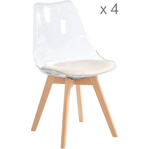 3S. x Home - Lot de 4 chaises scandinaves pieds en bois Beige  - Chaise Et Tabouret Et Banc Design