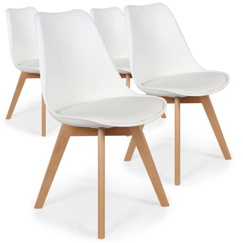 3S. x Home - Lot de 4 chaises scandinaves Conor Simili (P.U) Blanc - La Salle A Manger Design