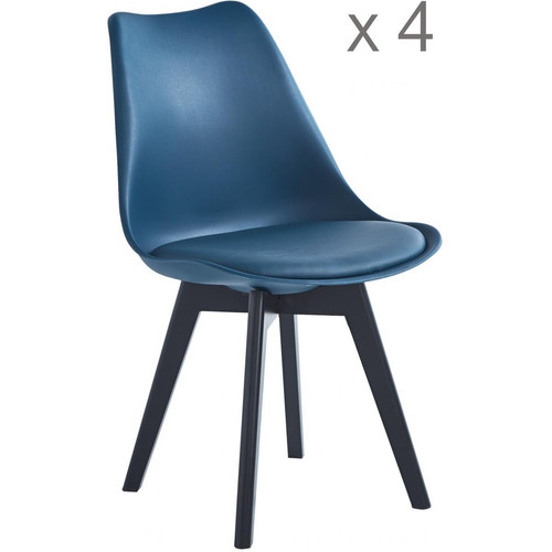 3S. x Home - Lot de 4 chaises scandinaves Pieds en bois Bleu - Chaise Design