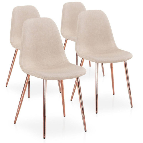 3S. x Home - Lot de 4 chaises scandinaves Gao Tissu Beige pieds Or Rose - Chaise Design