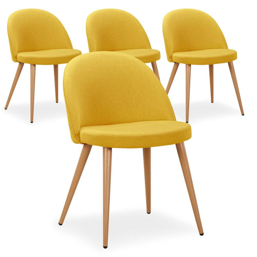 3S. x Home - Lot de 4 chaises scandinaves Maury tissu Jaune - Meuble Et Déco Design