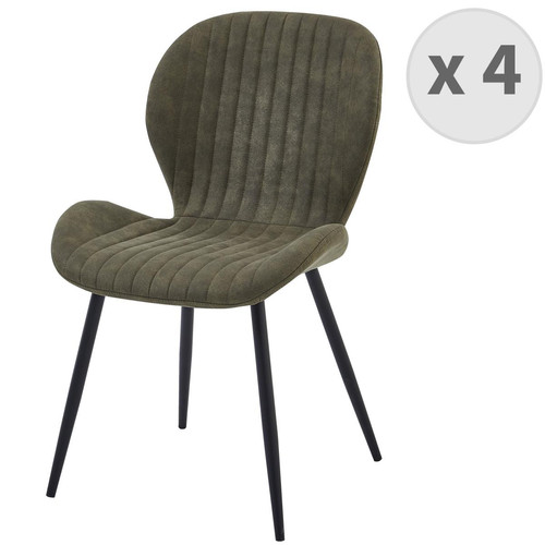 3S. x Home - lot de 4 chaises vintage en microfibre Army et métal noir - Chaise Design