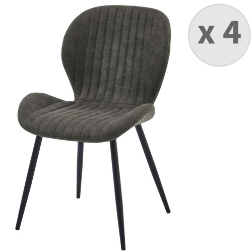 3S. x Home - lot de 4 chaises vintage en microfibre Ebène et métal noir - Chaise Design