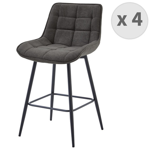 3S. x Home - lot de 4 fauteuils de bar en tissu Gris souris et métal noir - Tabouret De Bar Design