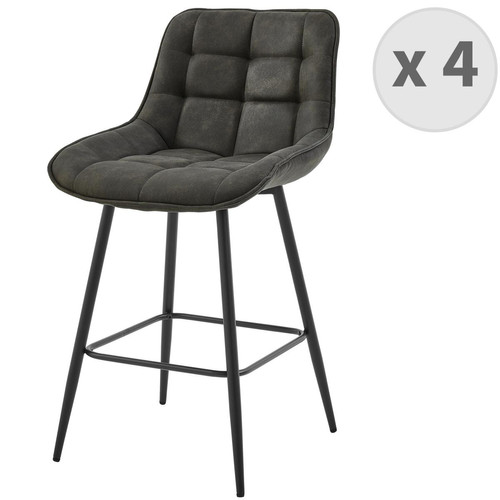 3S. x Home - lot de 4 fauteuils de bar vintage en microfibre Ebène et métal noir - Tabouret De Bar Design