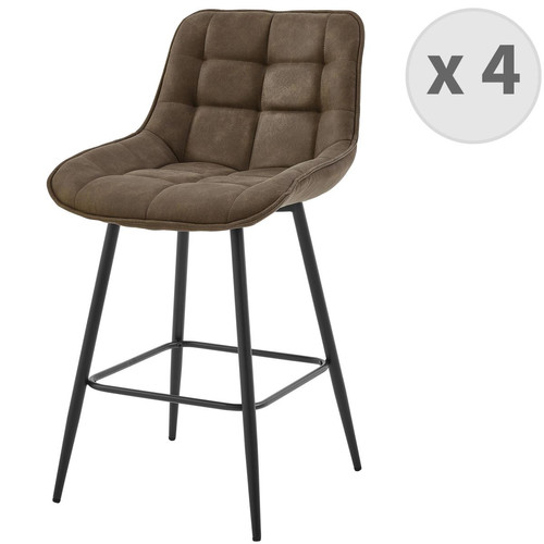 3S. x Home - lot de 4 fauteuils de bar vintage en microfibre Marron et métal noir - Tabouret De Bar Design