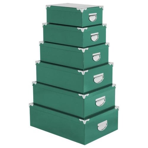 3S. x Home - Lot de 6 boîtes uni vert sauge coins métal - Divers rangements