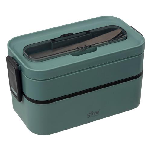 3S. x Home - Lunch box double compartiments avec couverts - vert - 3S. x Home meuble & déco