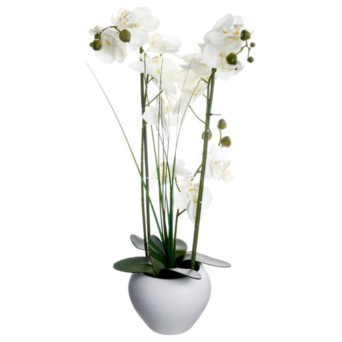 3S. x Home - Orchidée vase céramique blanc H.53 - Plante artificielle