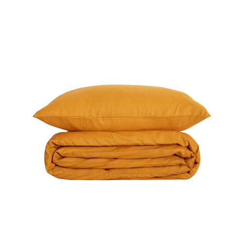 3S. x Home - Parure de lit, lin et coton, jaune ocre, 240x220 cm - Linge de lit coton